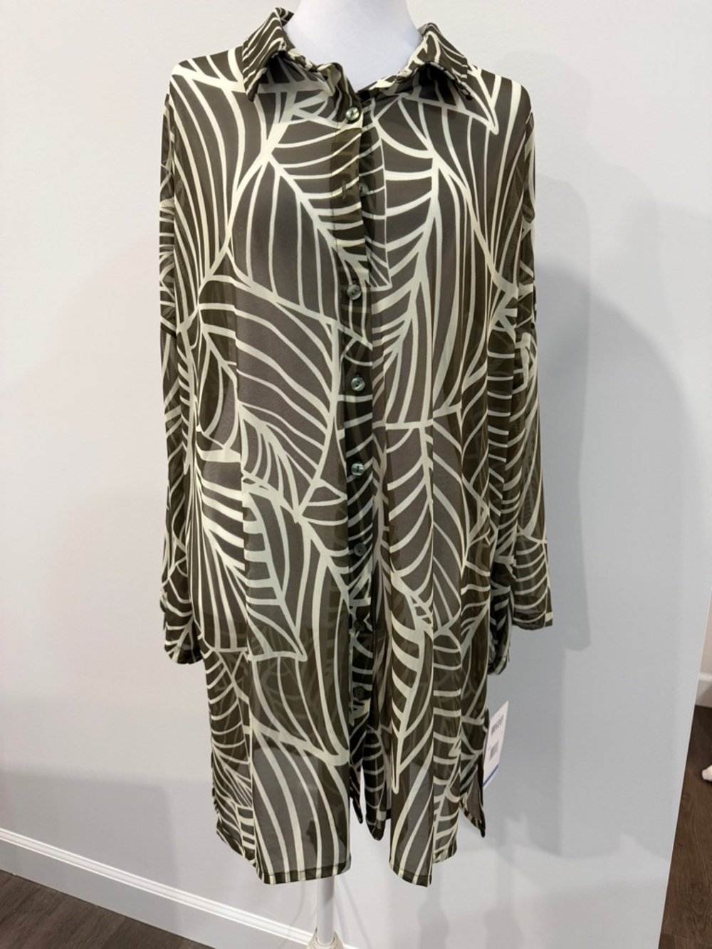 NWT Coco Reef Olive White Tropical Leaf Sheer Swim Cover-Up XL